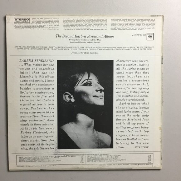 Barbara Streisand The Second Barbara Streisand Album Vinyl Record LP Very Rare - Picture 2 of 4